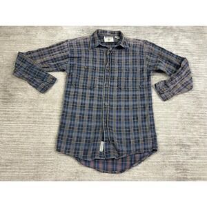 Bugle Boy‎ Button Down Boys M 12/14 Blue Orange Plaid Textured Long Sleeve Shirt
